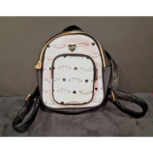 Betsey Johnson Convertible Mini Backpack Heart Print Logo Faux Leather